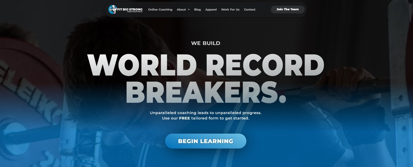 Image for a dark and sporty full site for a dedicated team of professional powerlifters.